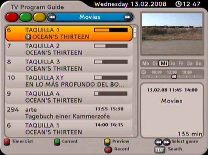 EPG (ELECTRONIC PROGRAM GUIDE) CATEGORIES OVERVIEW The Categories view can be opened at any time in EPG by pressing the (blue) button.