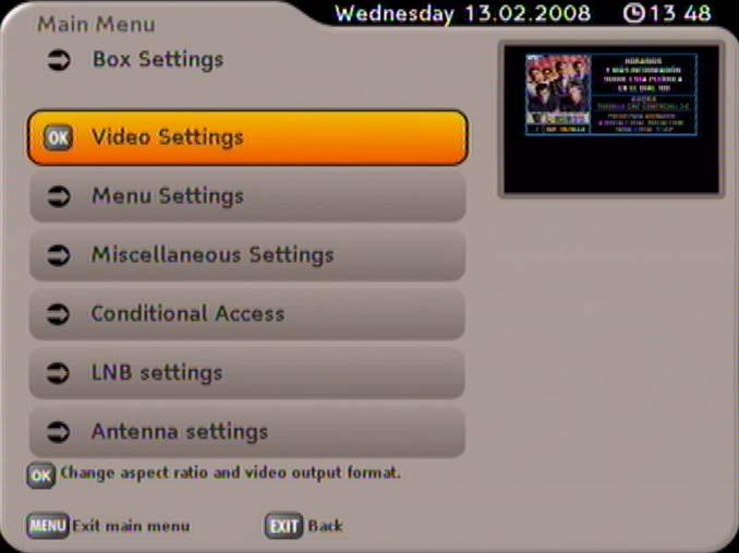 BOX SETTINGS Press the buttons to select the desired menu. Open the menu using the button.