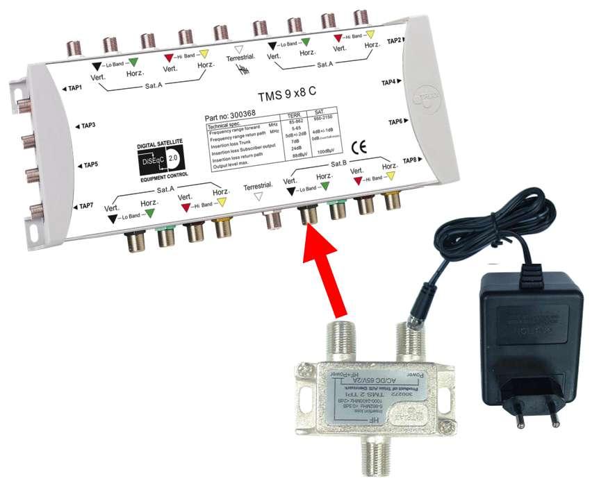 Solution 3: Use a power inserter and a power supply on the last switch connected to the SAT B Vertical Low Band line.