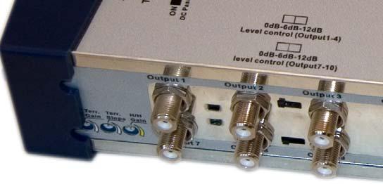 Multiswitch for 1 satellite position (4 x SAT polarities) and terrestrial signals. Stand alone with power supply.