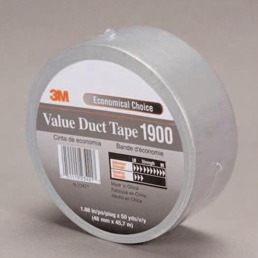 Special Use Tapes 3M Value Duct Tape 1900 3M Value Duct Tape 1900 is a conformable cloth duct tape made with polyethylene film over cloth scrim and synthetic rubber adhesive.