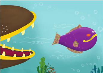 Because it already failed to eat some fish. Q. What do you see behind the big fish? A.