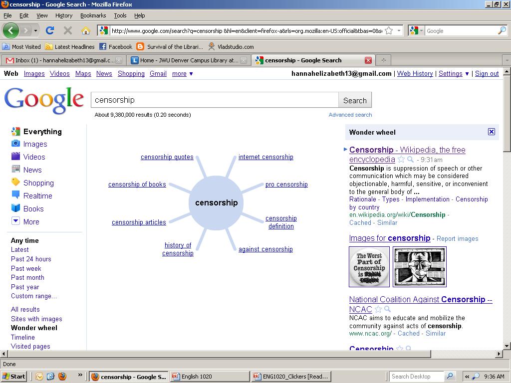 Keywords Google Wonder Wheel click on show search tools on