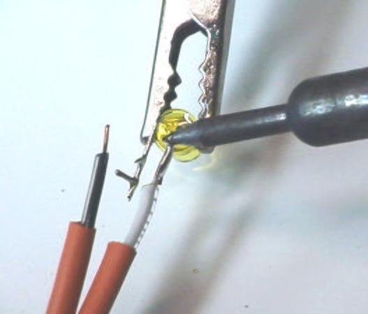 - cut the wire to length, strip the ends and cut two pieces of heat shrink tubing (approx.