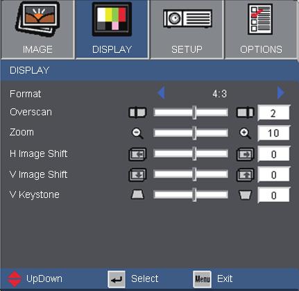 User Controls DISPLAY Overscan Overscan function removes the noise in a video image. Overscan the image to remove video encoding noise on the edge of video source.