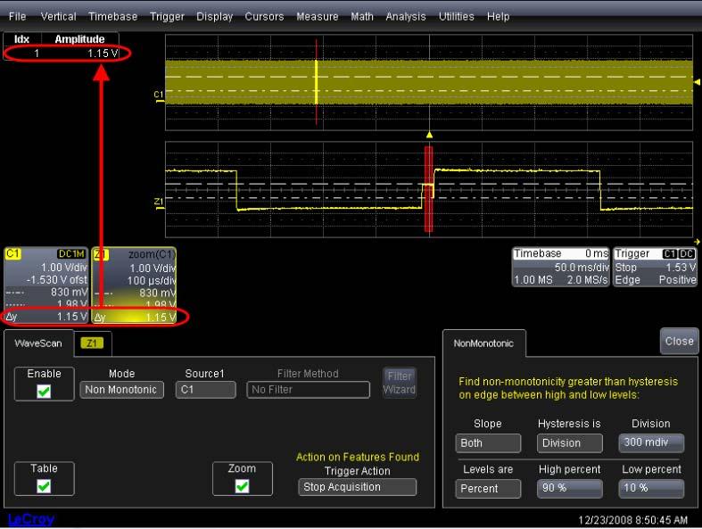 WAVESURFER XS-A AND MXS-A SERIES This can be confirmed with cursors: The hysteresis value is used to eliminate noise.