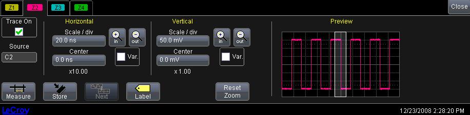 GETTING STARTED MANUAL Horizontal scale adjustments always apply to all waveforms. Using Toolbar Shortcuts These toolbar shortcuts can be used to perform specific actions for each Zoom trace.