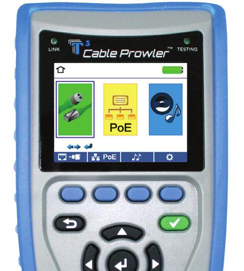 Cable Prowler TM Full-Color Cable Testing and Report Management User Manual Displays length measurement for each pair in feet or meters using TDR technology Detects presence of PoE and class of PoE