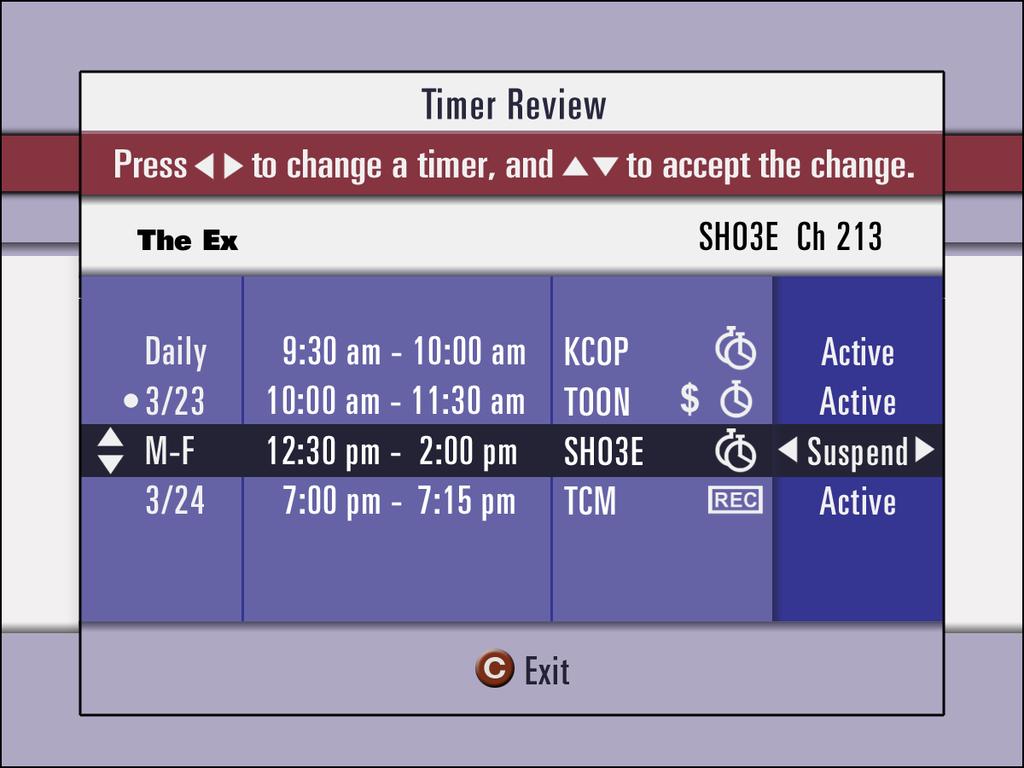 The Channel Banner displays a reminder message one minute before the program starts.