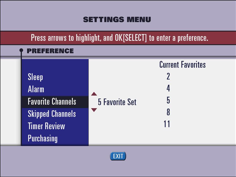 preferences Preferences gives you options to customize how you watch TV. Set Favorites, Audio preferences, Timers, HD Auto Tune and more.