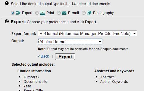 need. Ex 1: Scopus: Tick the references you want to export, and "Export".