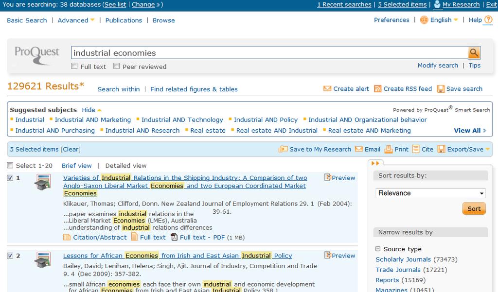 Ex 4: ProQuest databases Perform a