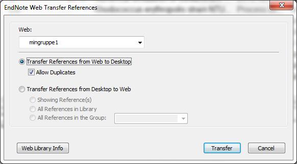 Import of references from EndNote Web to EndNote (or vice versa) In EndNote: