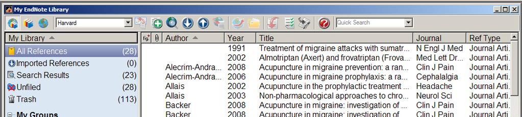 Organize References Sorting references Sort the references by clicking on the column heading (such as Author, Year, or Title) Delete