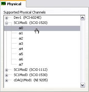 Figure 9). Figure 9: List of Physical Channels 5. Expand the SC module that is labeled SCXI 1520. 6.