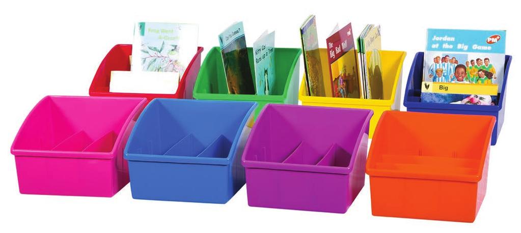 Overall size: 18 cm W x 18 cm D x 9 cm H (front) Code: CIPRT Both styles of plastic bins are available in these 8 colors: BOOK TUBS Our range of brightly colored
