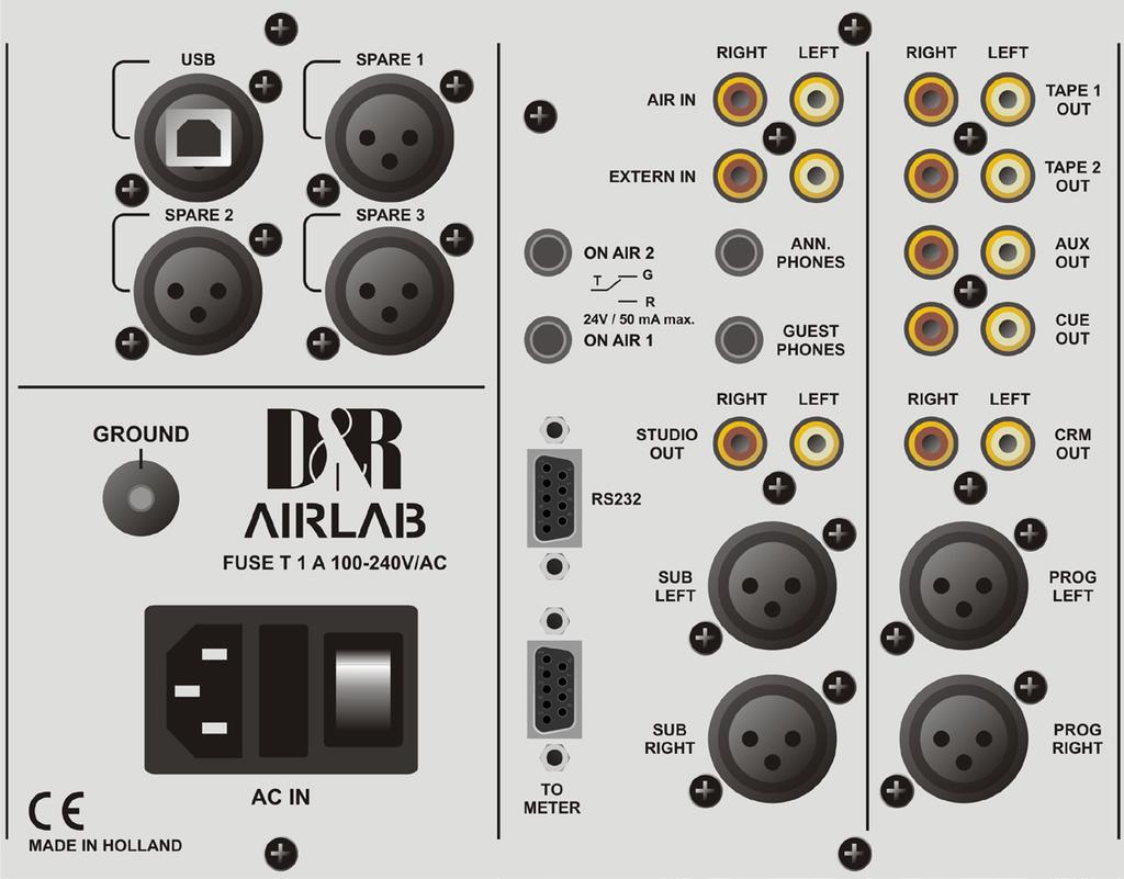 PROGRAM OUTPUTS The Airlab contains two electronically balanced outputs that can be transformer balanced as an option.