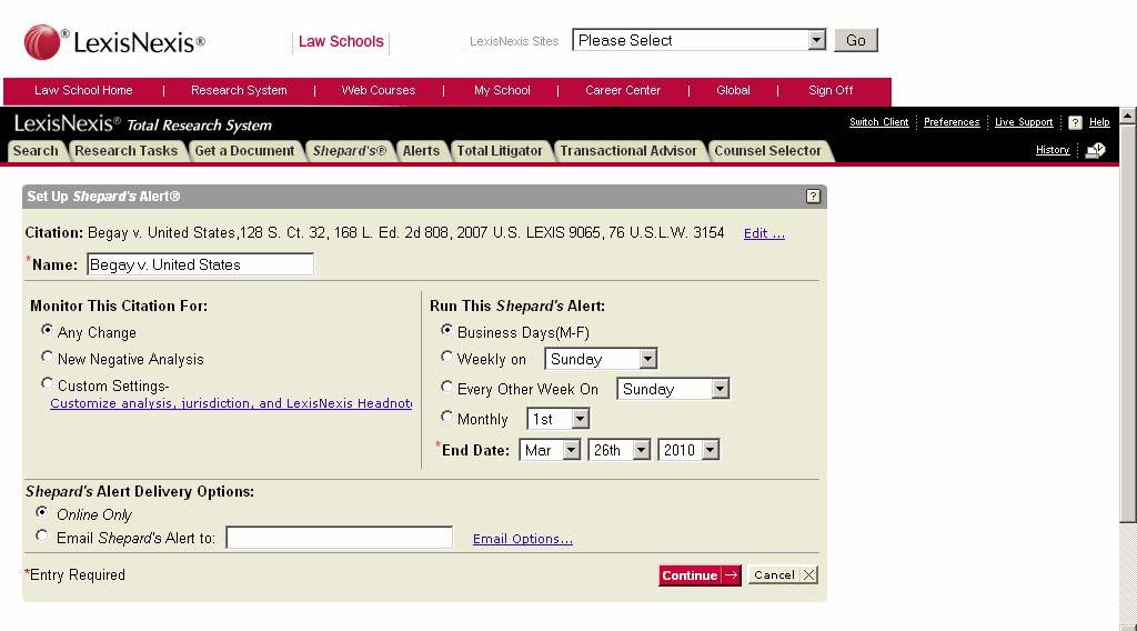 You can set up alerts from any individual case or search results screen.