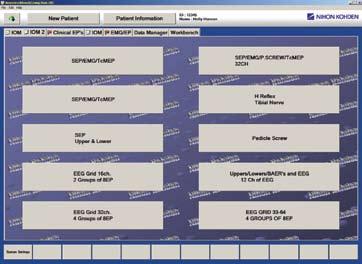 Menu Window for IOM Examination Open IOM examination screens using the examination protocol menu.