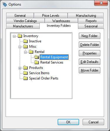 Rental Create a rental equipment folder and complete the following steps to enter the equipment item defaults: 1.