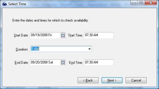 Rental Enter the requested time period for the rental item. The Start Date and Start Time will default to the current date and time. This time can be altered by the user.