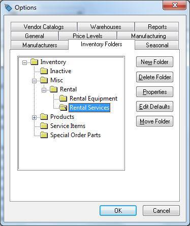 Getting Started Inventory Folders for Rental Items The rental system requires two sets of rental inventory codes: Rental service codes - These inventory items are used with a rental contract.