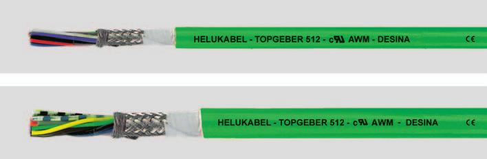 TOPGEBER 512 according to SIEMENS Standard 6FX 8008- according to INDRAMAT Standard INK Sheath PUR, UL/CSA PUR sheath: highly flexible drag chain feedback cable, halogen-free, low capacitance (approx.
