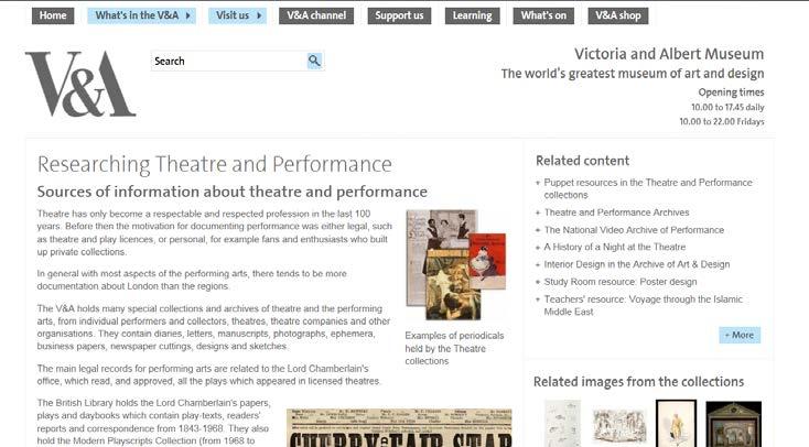 V&A Theatre and Performance Collection National Theatre Learning Recommended resources for the performing arts within the