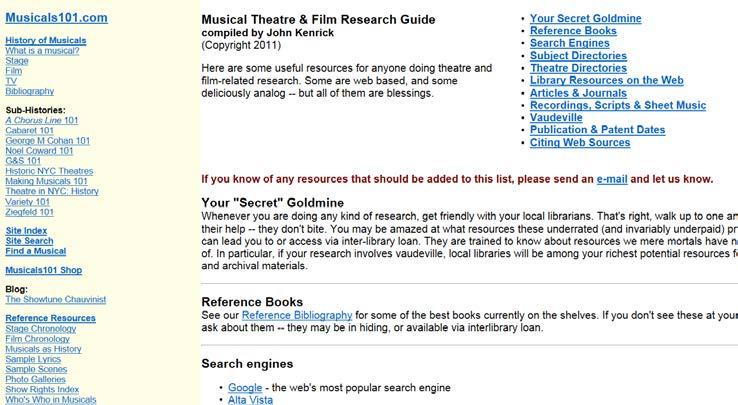 Musical Theatre & Film Research Guide PBS Some useful resources for anyone doing theatre and film-related research, some
