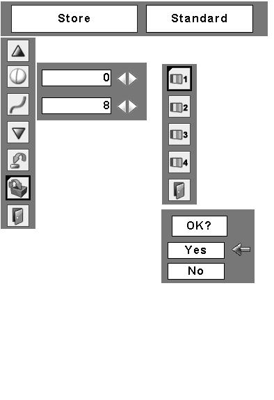 Computer Input Store To store the adjusted data, select Store and press the SELECT button. Select a level from Image 1 to 4 with the Point ed buttons and press the SELECT button.