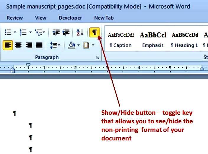 Figure 4 In MS Word, the Show/Hide button will allow