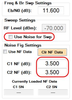 BER Sweeps Frequency/Bit Rate sweeps allow the user to choose an Eb/N0 to target (typically set near 10-5 BER for the current mode) which can be set either by dropping the RF level or by using a