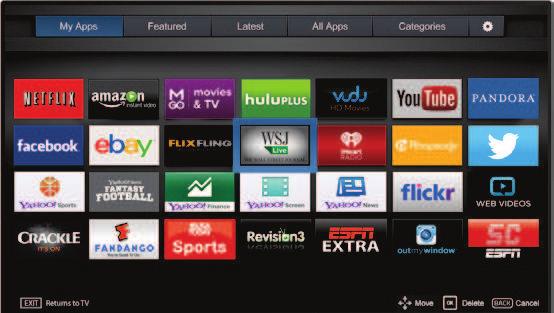 Deleting an App from the My Apps Tab To delete an app from your TV: 1. Use the Arrow buttons on the remote to highlight the App you wish to delete. 2.