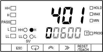 Press the Mode Key to display the H setting value and to light the H indicator of the SV display