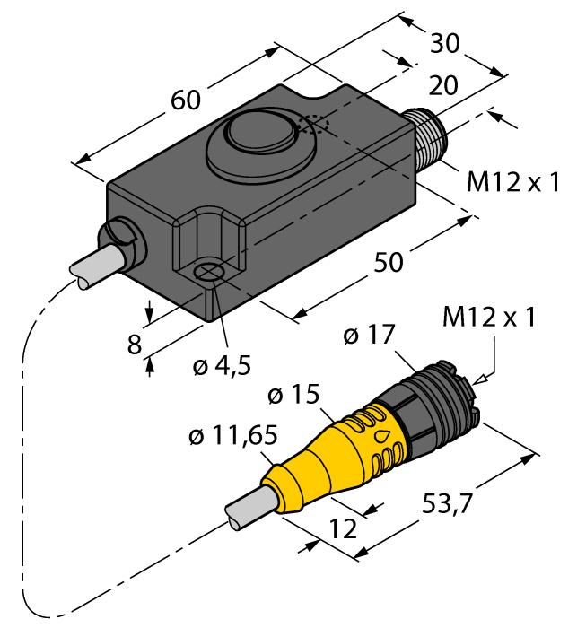TX2-Q20L60 6967117 Teach adapter for inductive encoders with 8-pin male M12 x 1, for simple programming via Easy Teach RKC8.