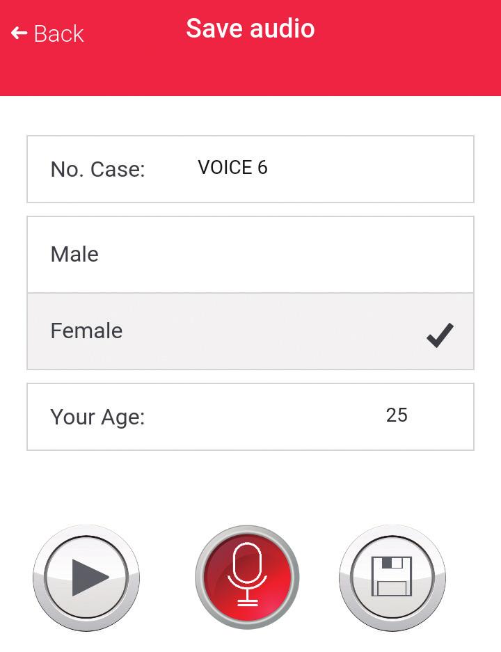 5. When you stop recording or after 5 seconds of recording, the save record screen will be displayed (Figure 8): Enter the patient history number. Select patient gender, male or female.