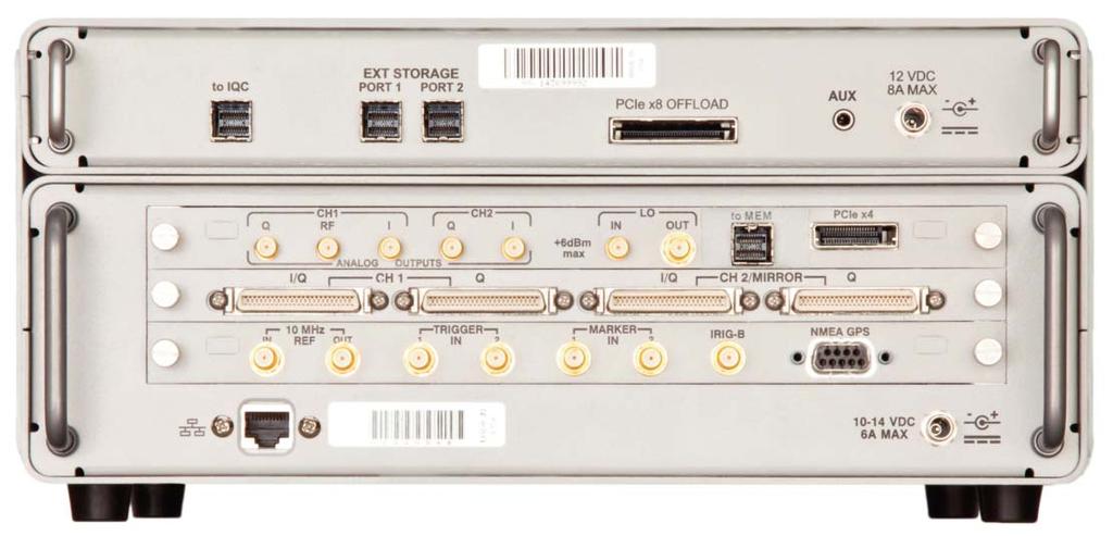 IQC5000B FRONT PANEL FUNCTIONS AND INTERFACES Channel 1 IQ analog outputs drive vector generator for replay External Storage Output Channel 2 IQ analog outputs PCIe bus for high speed Offload to