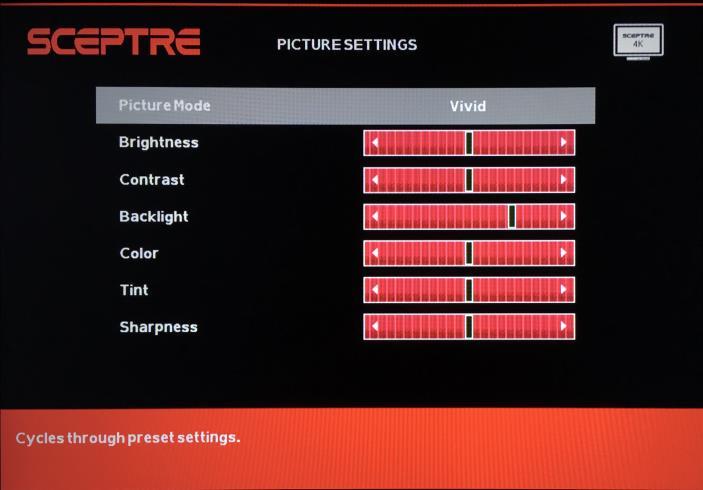 1. Press MENU to open the OSD. 2. Press or to select PICTURE and press ENTER. 3. Use or to select the one you want to adjust and or or ENTER to adjust them. I. PICTURE SETTINGS II. III. i.