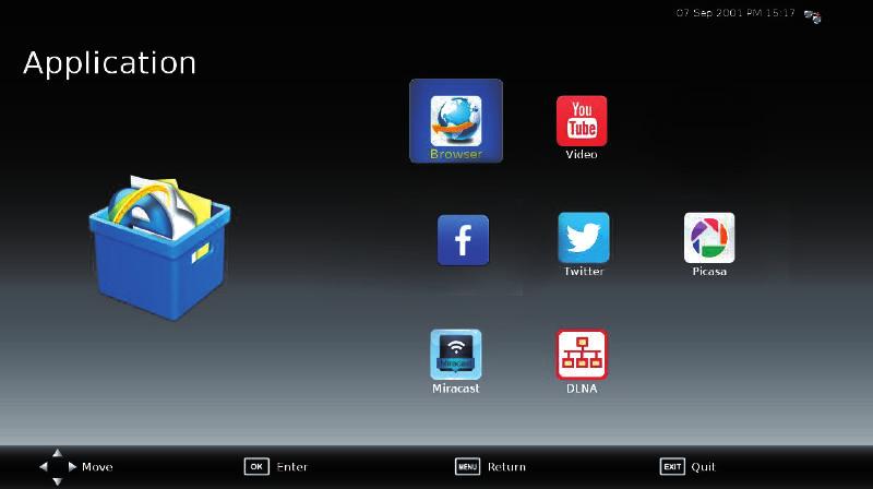 The application menu displays all