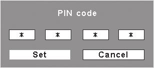 Setting Enter a PIN code Use the Point buttons to enter a number. Press the Point button to fix the number and move the red frame pointer to the next box. The number changes to.