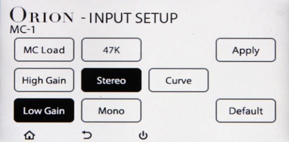 MC Input Setup screen When you press the Setup button on the front panel when one of the MC inputs is selected, this screen will appear. It allows you to set up basic parameters for each MC input.