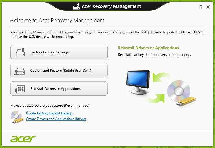 Restaurare particularizată utilizând Acer Recovery Management 1. Daţi clic pe Restaurare particularizată (cu reţinerea datelor utilizatorilor). 2. Se deschide fereastra Reîmprospătare PC. 3.