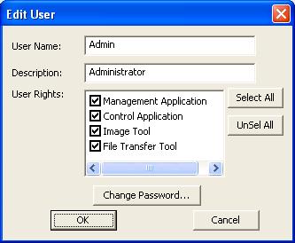 3.1.4 Creating new user account Select [Edit] [Add New User] or right clicks on the user list and select [Add New User]. The following dialog window appears.