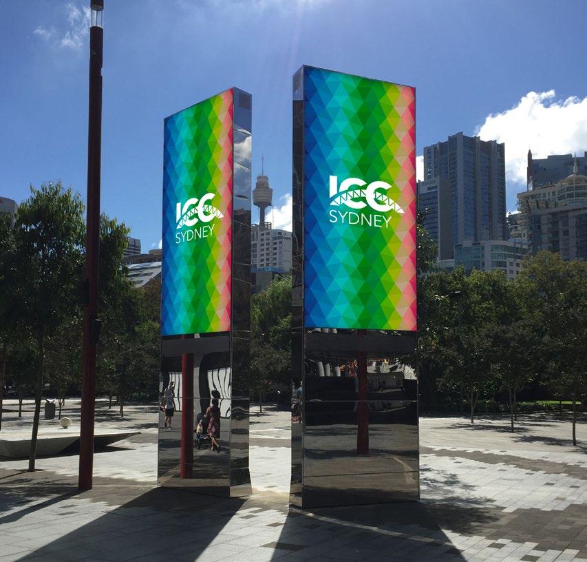 Located on the south east wall of ICC Sydney Theatre, this screen also attracts high foot traffic connecting
