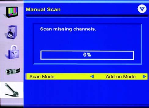 missing channels. 1. Press the button to highlight Manual Scan and then press the OK button.