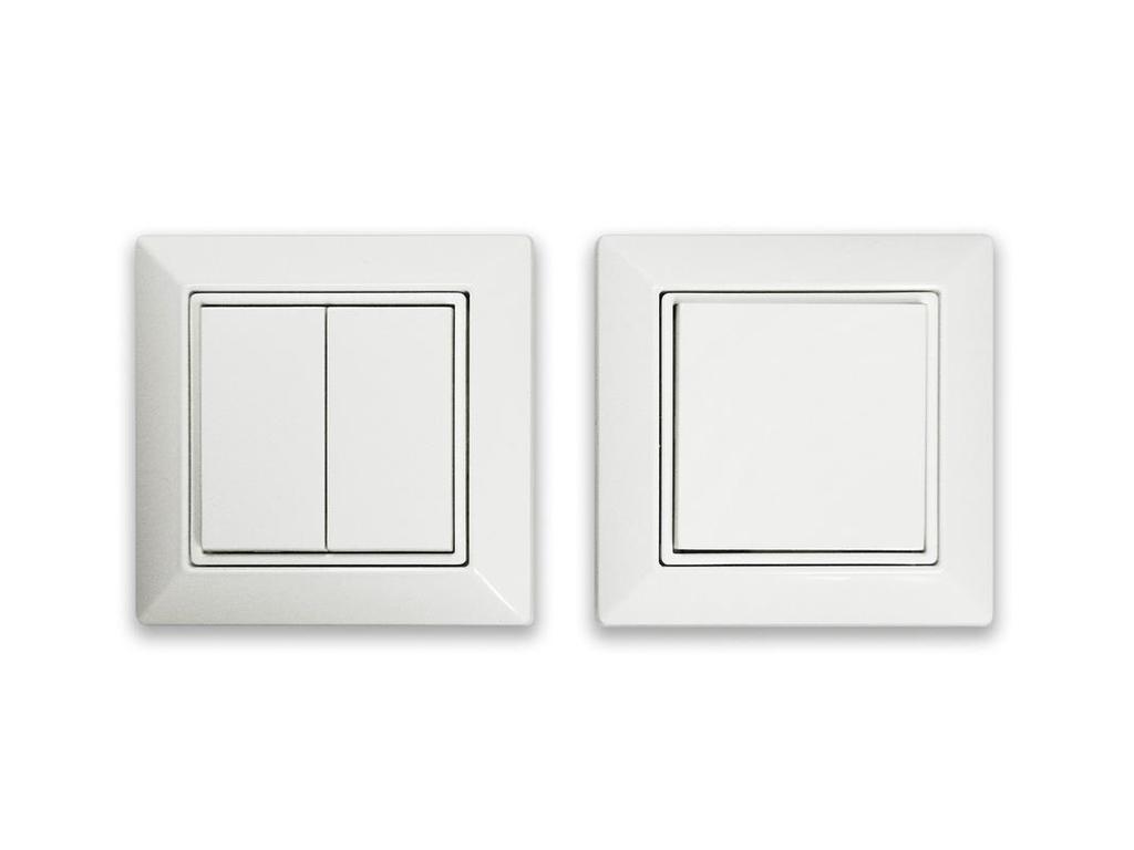Single / Double Rocker Wall Switch based on the maintenance free, self-powered Bluetooth Low Energy (BLE) Whenever a rocker is pushed down or released, electrical energy is