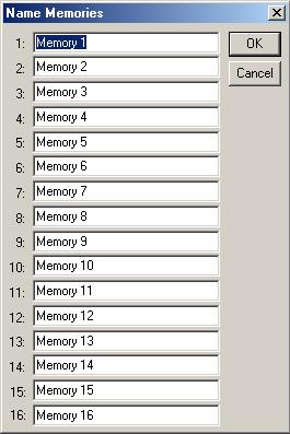 10.3. Preset Memory Crossfade Time Setting Select [Memory Crossfade Time] from the menu. The crossfade time setting dialog is displayed. Set the crossfade time in seconds (10 s max. in 0.
