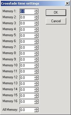 Setting the crossfade time in the All Memory box causes all preset memories (Memory 1 through 16) to be set for the same value.