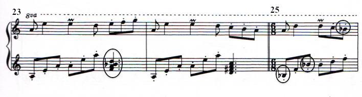 The Phrygian mode is indicated by the flatted 2nd (Bb) in measure