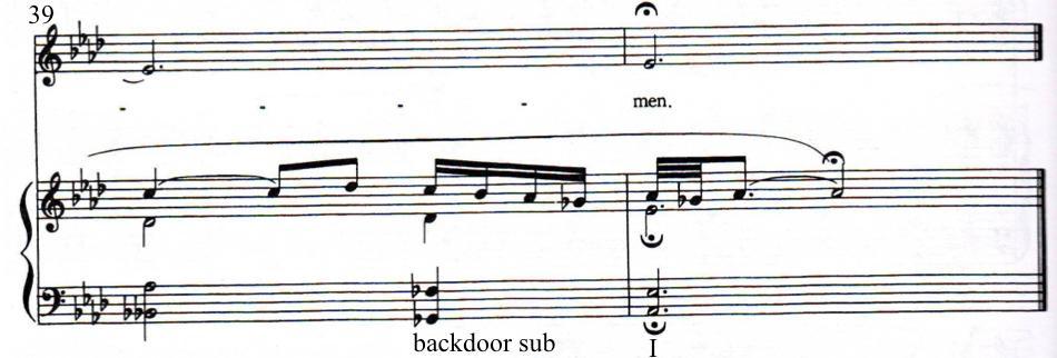 Example 49 Movement IV: measure 11-12, backdoor substitution from John Carter s Cantata, Copyright 1964 by Southern Music Publishing Co. Inc.